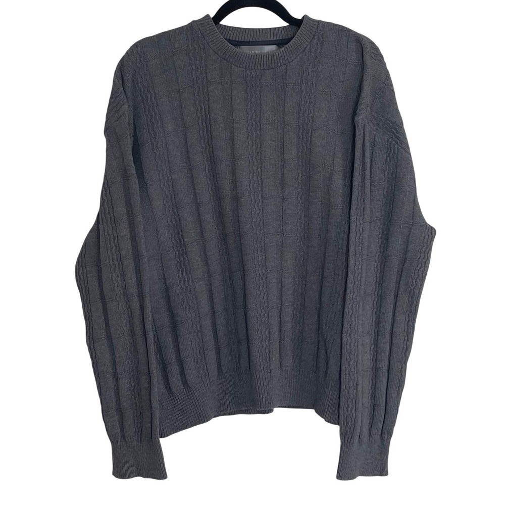 Vintage Oscar de la Renta Men's‎ Charcoal Textured Crewneck Sweater XXL Grandpa